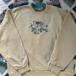 Vintage Cream Floral Embroidered Crewneck Sweatshirt